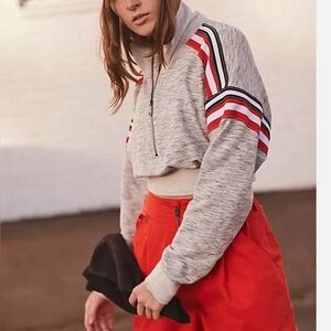 FP Movement Free People Getting My Vibe Sweatshirt Crop Retro Stripe Gray Size L